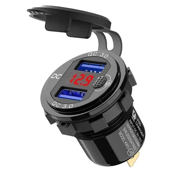 Автомобильное зарядное устройство Quick Charge 3.0 с двойным 12 В USB, алюминиевая розетка с кнопкой переключения и красный цифровой вольтметр, водонепроницаемый