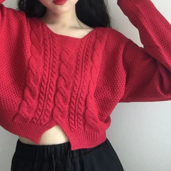 Женские модные Пуловеры, Корейский трикотаж, свитера, Зимняя теплая верхняя одежда, Одежда 2023 года