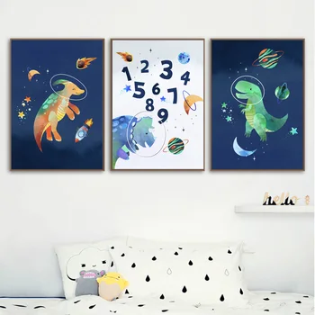 Динозавр, Космическая планета, Алфавит, настенная живопись для детской комнаты, плакаты на скандинавскую тему и принты, настенные панно для кабинета, настраиваемые