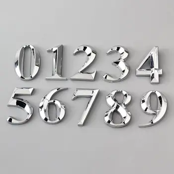 3D самоклеящаяся дверная табличка, табличка с номером дома, Наклейки с цифрами, Адрес двери офиса в апартаментах, этикетка из АБС-пластика, 5 см, серебристый