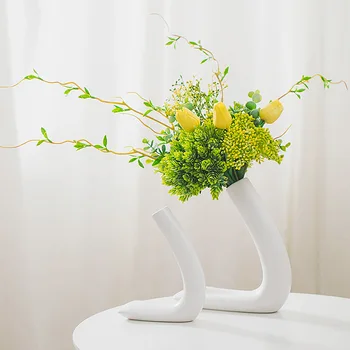 Керамическая ваза в скандинавском стиле, креативная L-образная поверхность стола в гостиной, Гидропонная композиция из сухих цветов, украшение Простого дома