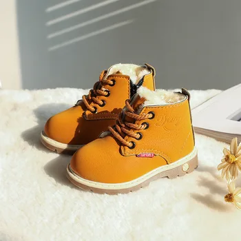 Новые зимние зимние ботинки для маленьких девочек и мальчиков, теплые уличные детские ботинки, водонепроницаемые нескользящие плюшевые ботинки для малышей, хлопчатобумажная обувь для младенцев