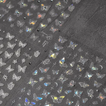 5D Перламутровая Полая Красочная наклейка для дизайна ногтей с бабочками, бриллиантовый гель-слайдер, 3D самоклеящиеся наклейки для ногтей с белым жемчугом, сделай сам