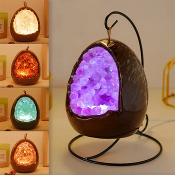 Лампа в форме яйца из натурального хрусталя, USB Светодиодный ночник, настольная лампа с аметистом и цитрином, подарок для домашнего декора спальни