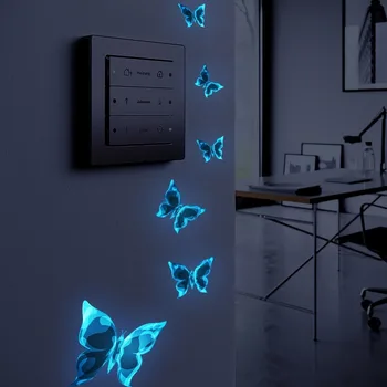 Новые синие наклейки со светящимися в темноте бабочками На стену, аксессуары для украшения комнаты, мультяшные наклейки на юбилеи, Дни рождения, пастер