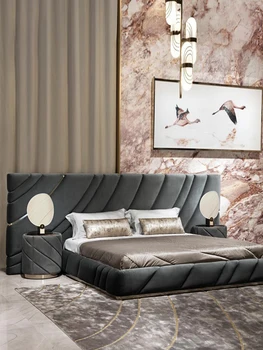 Итальянская легкая роскошная фланелевая кровать Italian visionnaire двуспальная кровать вилла большая спальня брачная кровать на заказ