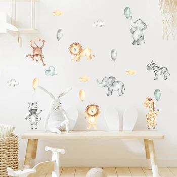 Мультяшный Жираф в стиле бохо, Лев, Акварельная наклейка на стену в виде животных, виниловые художественные наклейки для детской комнаты, домашнего декора в спальне
