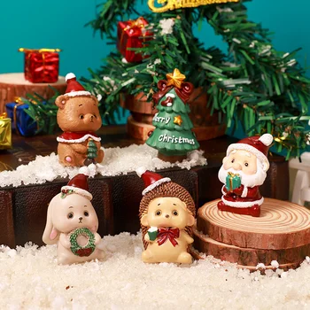Маленькие украшения, микро пейзаж, милый мультфильм, Санта-Клаус, рождественская елка, украшения с животными, подарки в глухих коробках