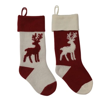 Рождественский чулок, Рождественские носки с изображением 3D Лося, Подвесной Камин, Украшения для Рождественской Елки, Подарочный пакет для конфет