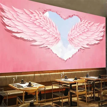 обои papel de parede на заказ ретро 3D розовые крылья ангела любви рабочая одежда фоновое украшение стен живопись из папье-маше