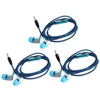 3X H-169 3,5 мм Проводка для MP3 MP4 сабвуфера с плетеным шнуром, универсальные музыкальные наушники с управлением Wheat Wire (синий)