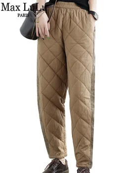 Корейская зимняя женская мода, Свободные Теплые шаровары с вельветовой подкладкой, Женские Винтажные Роскошные утепленные брюки для отдыха