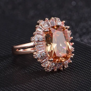 Темперамент в европейском и американском стиле, классическое квадратное инкрустированное кольцо с цирконием цвета шампанского, модное женское обручальное кольцо