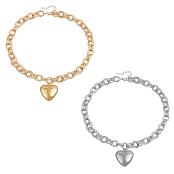 Ожерелье с подвеской в виде сердца для женщин, простая толстая цепочка в стиле хип-хоп, 3D цепочка в виде сердца