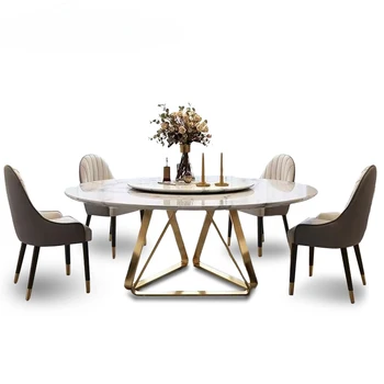 Роскошный Минималистичный Современный кухонный стол и стул Обеденный Круглый стол с поворотным столом Мебель для дома