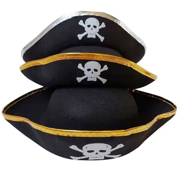 Детские / взрослые Пиратские Шляпы Реквизит для Хэллоуина Косплей Танцевальные Вечеринки Карибская Пиратская Одежда Шляпы с Золотыми и Серебряными Краями