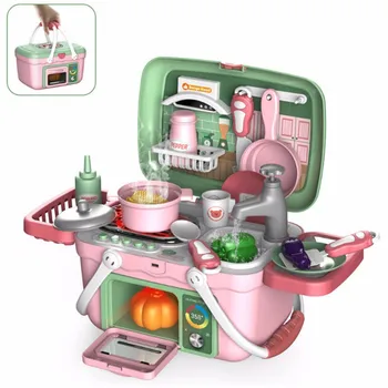 Детские Кухонные игрушки Чемодан для приготовления пищи, Игрушка для притворства, Электрический распылитель воды, Детский Бытовой набор, Подарок для девочек