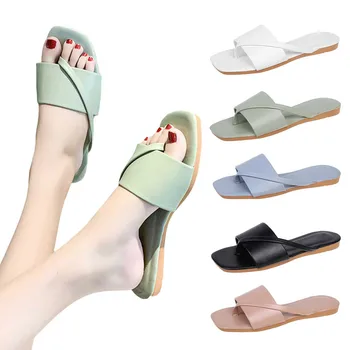 2022 Летний Новый женский стиль для отдыха, однотонная обувь со стразами для женщин, сандалии на плоской подошве, хрустальные сандалии для женщин, широкие