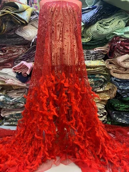 Высококачественная Роскошная Французская Кружевная Ткань С Вышивкой Из Перьев Бисером В Африканском Стиле С Блестками Для Свадебного Платья