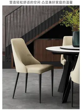 Минималистичный Кожаный обеденный стул Дизайнерский Nordic Light Роскошная Бежевая Мягкая Обертка Кожаного художественного кресла Для домашнего ресторана Со спинкой