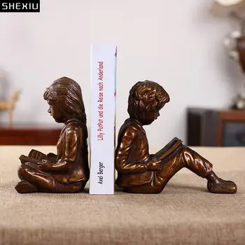 Креативная детская подставка для книг из смолы латунного цвета Скульптура винтажный книжный шкаф Мебель Мальчик Девочка Поделки Подарок Украшение дома Набор из двух частей