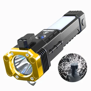 Светодиодный фонарик USB Перезаряжаемый для наружного кемпинга пешего туризма Освещение Автомобильный молоток безопасности Аварийный автоматический побег Разбитое окно Hamme