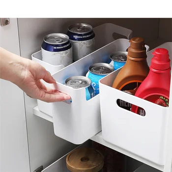 Пластиковые органайзеры для дома пластиковый белый ящик для хранения с ручкой для кухонной полки в кладовой