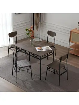 Прямоугольная панель для разборки и сборки P2, Отделение для железа, 1 стол, 4 стула, Обеденный стол и набор стульев коричневого цвета