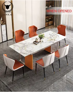 Современная роскошная мебель для ресторана, обеденный стол, складной мраморный обеденный стол