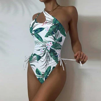 Модное цельное бикини с эффектом пуш-ап, пляжная одежда, сексуальные купальники с рисунком на одно плечо, женские боди с открытой спиной, купальники