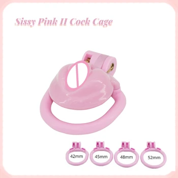 Пластиковая Клетка Целомудрия Pink II Cock Cage Секс-игрушки для Сисси Мужской Пояс Целомудрия Имитирует Женскую Киску С Кольцом для пениса 4 Размера Секс-игрушки 18