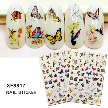 3D наклейки для ногтей с бабочками, Весенне-летние цветы, Бабочки-трава, Слайдеры для ногтей, наклейки с водной татуировкой, украшения для ногтей XF3317-3328
