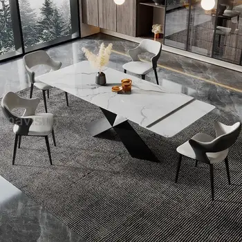 Прямоугольный выдвижной Современный обеденный стол для дома, дизайнерский обеденный стол из яркого шифера, компактная гостиничная мебель