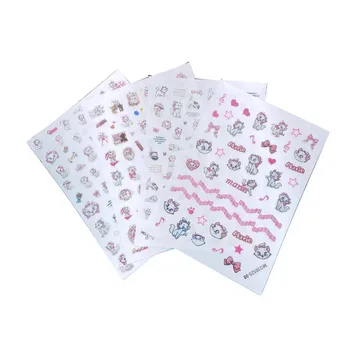 Японские Syle Тонкие Бесследные Наклейки Для ногтей Новый Дизайн Розовых Милых Кошек Princess Back Glue Сухие Наклейки Для ногтей Nail Art Маникюр