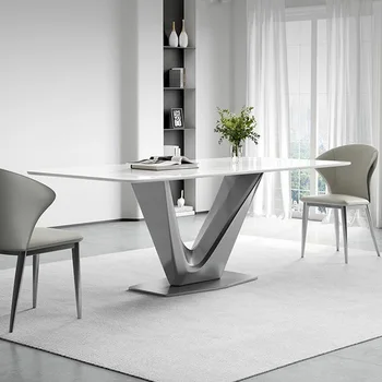 Дизайнерская комбинация V-образного обеденного стола и стула, домашний длинный стол для небольшой семьи, простая атмосферная вкладка для рок-доски для отдыха
